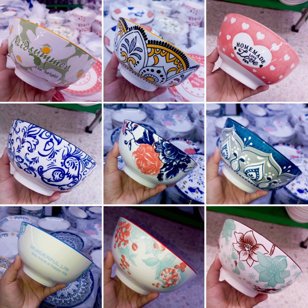 ถ้วยชามเซรามิก 6 นิ้ว ถ้วยลายโบฮีเมี่ยน ลายคราม ถ้วยกระเบื้อง ชามราคาถูกๆ เข้าไมโครเวฟได้