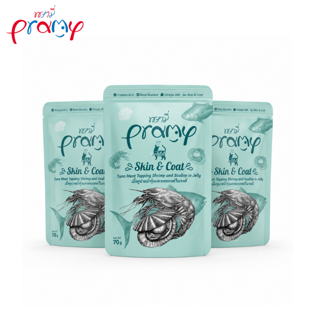 PRAMY อาหารเปียกแมว สูตรใหม่ 70 กรัม (12 ซอง) รสชาติอร่อย สำหรับแมวโตและลูกแมว Petus kingkaew
