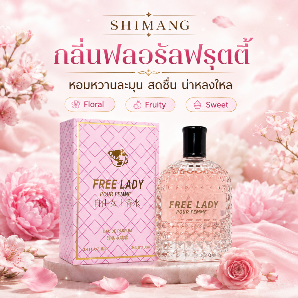 SHIMANG น้ำหอม Free Lady 100ML สำหรับผู้หญิง กลิ่นฟลอรัลฟรุตตี้ หอมละมุน ใช้ได้ทุกวัน Gift Box
