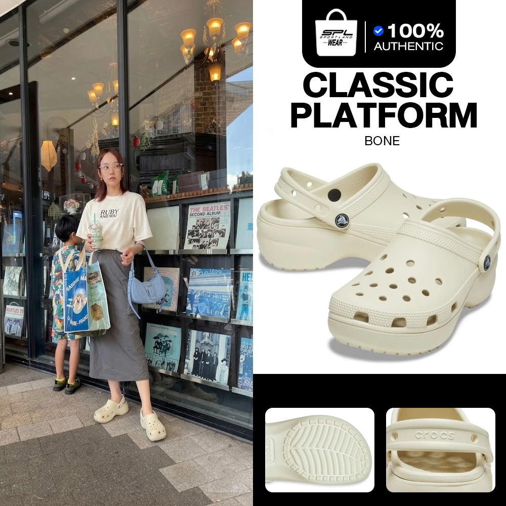 Crocs รองเท้าแตะ รองเท้าลำลองผู้หญิง Classic Platform Clog รุ่น 206750-2Y2 - BONE