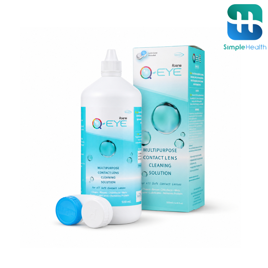 Simple health น้ำยาล้างคอนแทคเลนส์ ขนาด 250 - 500 ML Qeye คิวอาย ชำระล้างและฆ่าเชื่อโรค