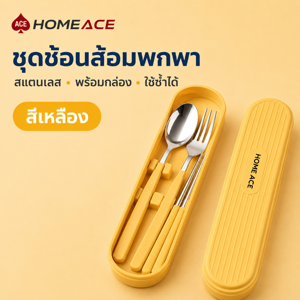HOMEACE ชุดช้อนส้อมตะเกียบ สแตนเลส พร้อมกล่องพกพา กันสนิม รูปที่ 7