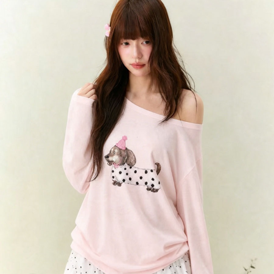COD-เสื้อคลุมกันแดดผู้หญิง ผ้าแห้งเร็ว ลายสุนัขจุด เปิดไหล่ สไตล์หวาน-สียอดนิยม หลายสี-การออกแบบเล็กน้อย