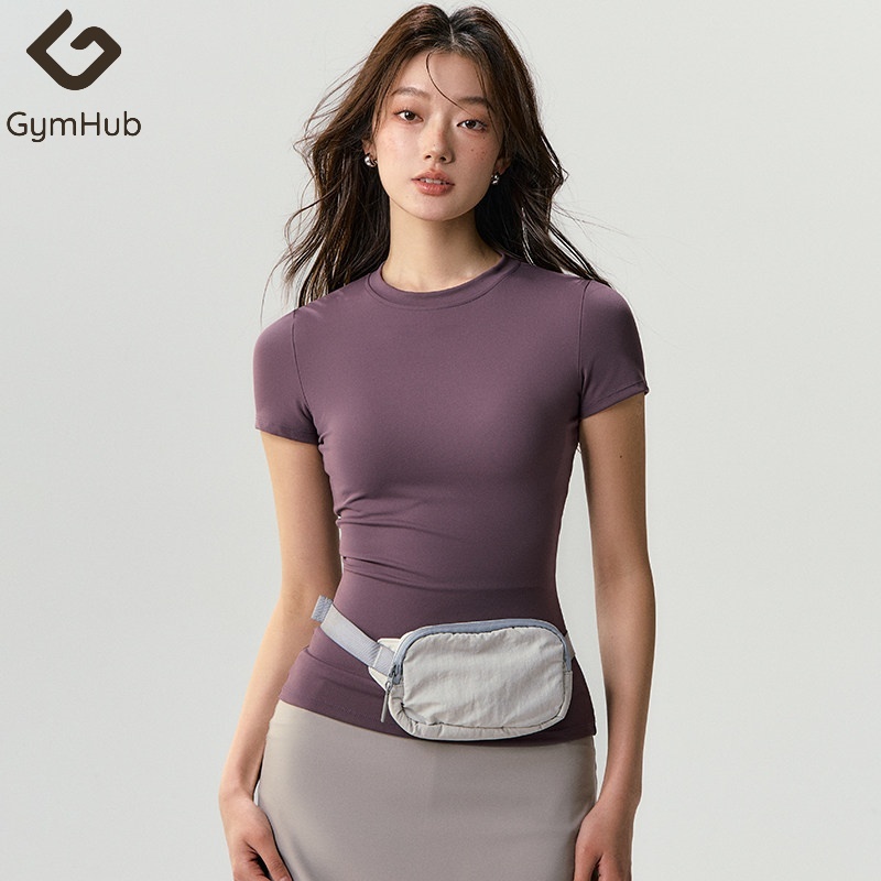 GymHub เสื้อยืดผู้หญิงแห้งเร็ว ทรงเข้ารูป เอวสูง หลวม พลิ้วไหว ดูผอม สวมใส่สบาย ระบายอากาศได้ดี