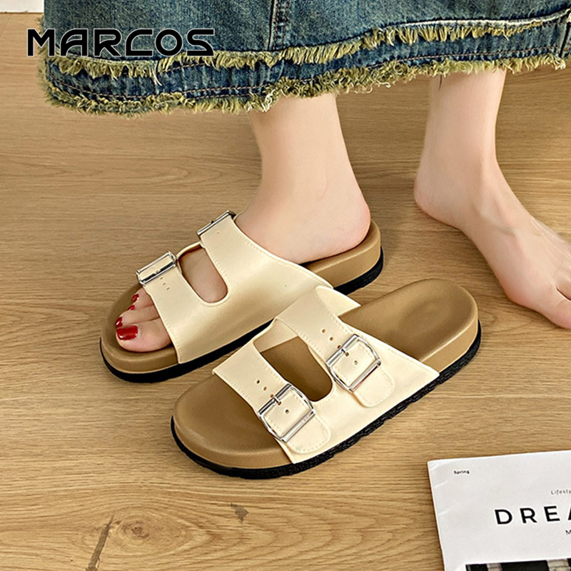 MARCOS รองเท้าแตะน้ำไม่ลื่นสำหรับผู้หญิง รองเท้าแตะฤดูร้อนแบบเปิดข้อเท้า หนาที่มีฝาครอบกันกลิ่น น้ำหนักเบา#13