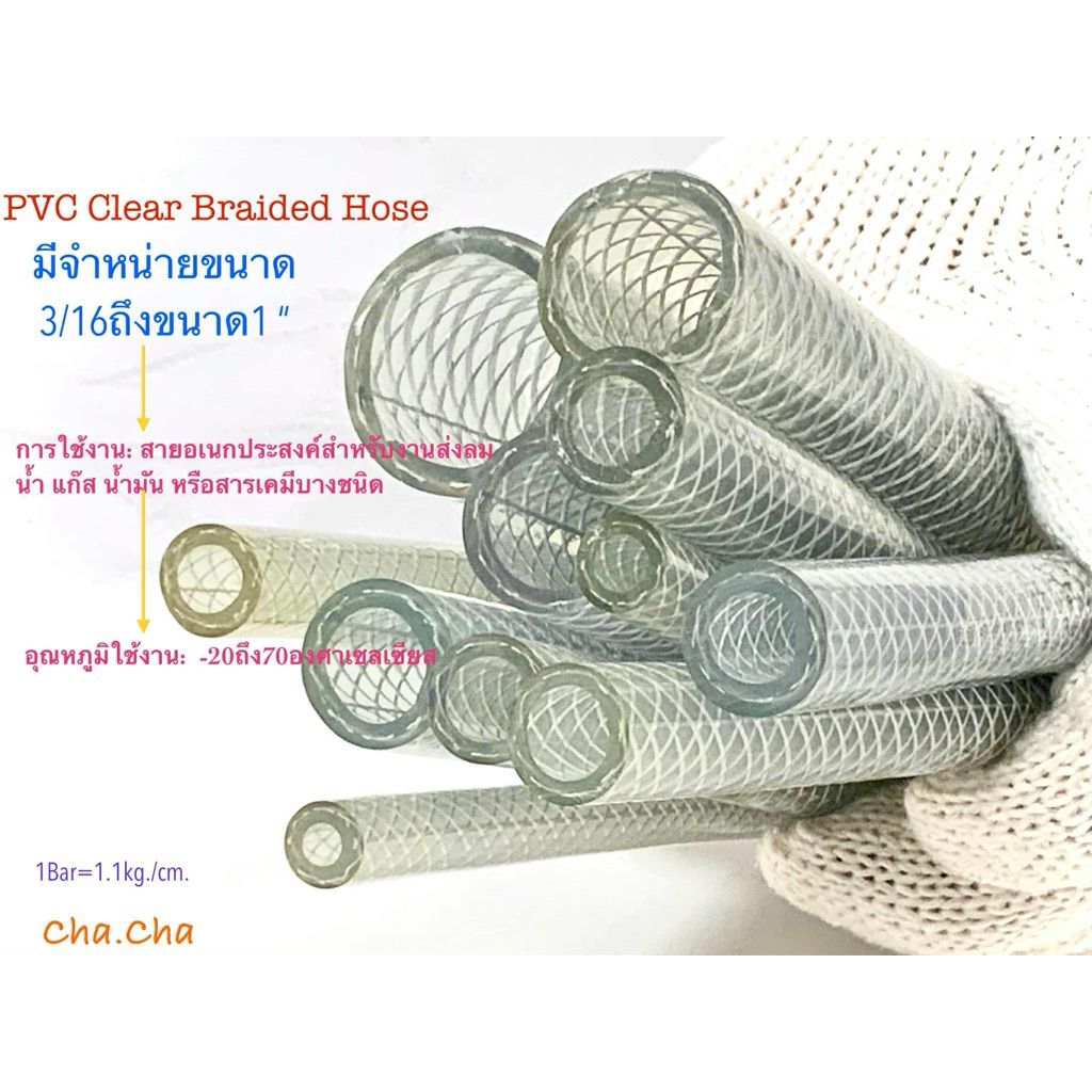 สายทอด้ายขาว ท่อใยไหม PVC Clear Braided Hose จำหน่ายราคาต่อ1เมตร