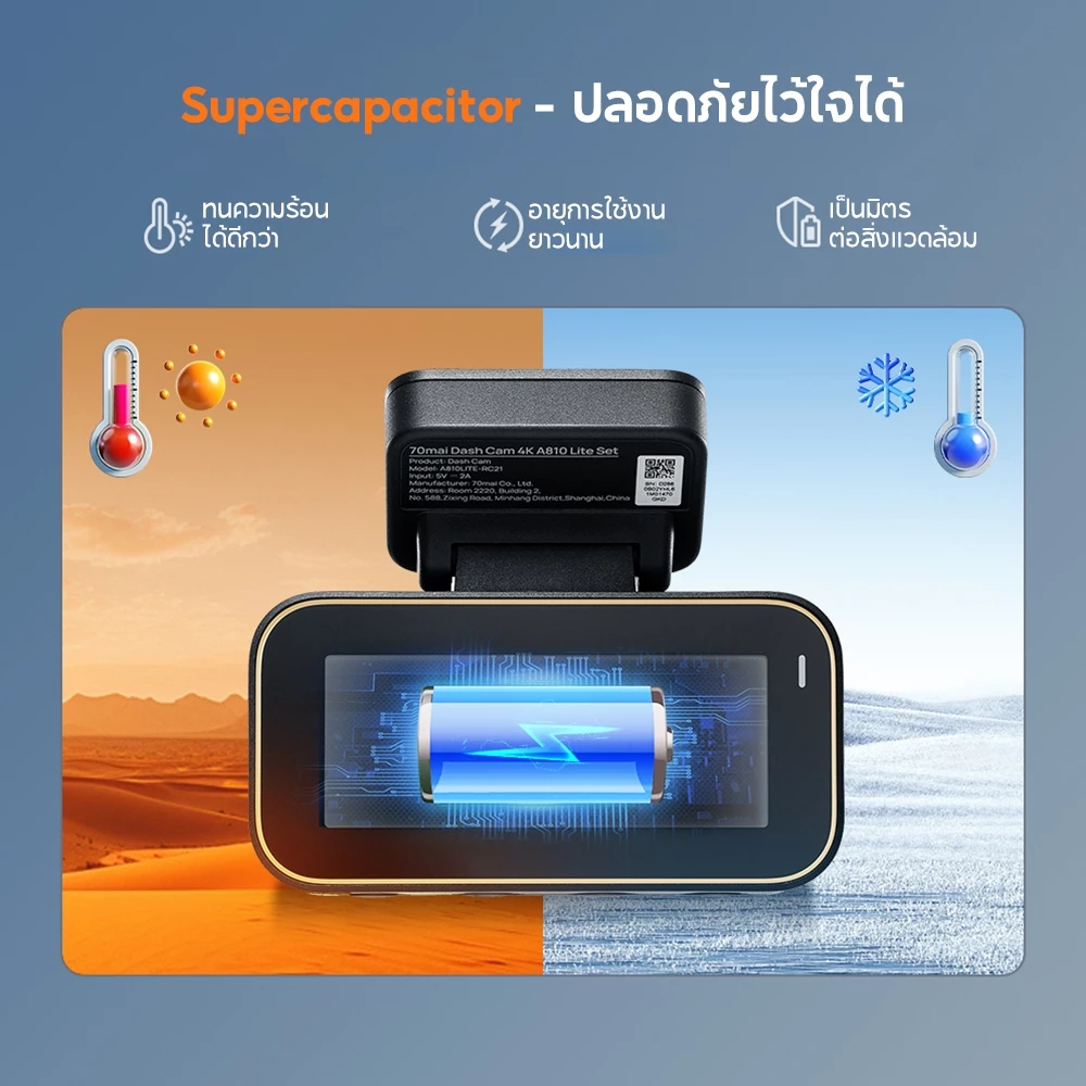 [2026 NEW] 70mai Dash Cam 4K A810 Lite Dual-Vision 30 FPS Car Camera RC21 Supercapacitor wifi กล้องติดรถยนต์ thumbnail 10