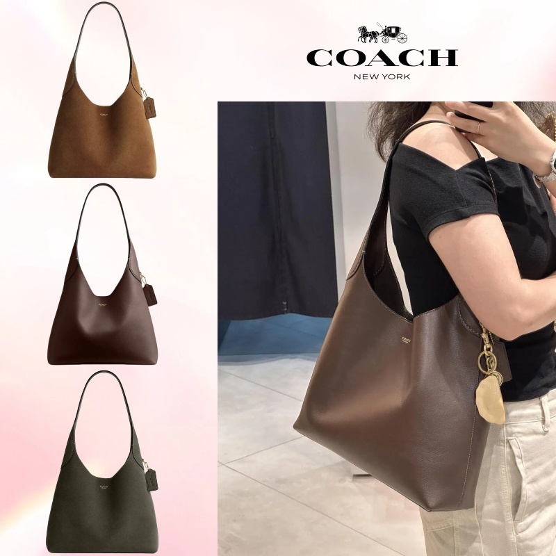🔥 ของแท้ 100% 💖 COACH Brooklyn กระเป๋า Hobo หนังแท้ สะพายข้างและถือ เปิดปิดด้วยปุ่มกด