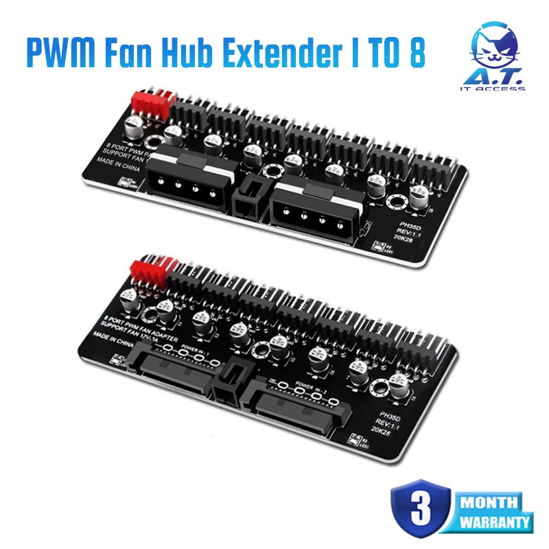 แฟนฮับ ขยายช่องพัดลม PWM Fan Hub Computer CPU Fan Extender 1 to 8 (SATA / Molex Interface)