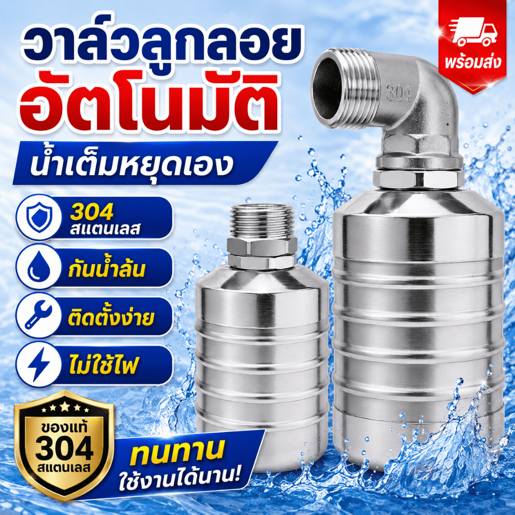 （COD）วาล์วลูกลอยสแตนเลส 304 วาล์วน้ำถังเก็บน้ำ น้ำเต็มตัดอัตโนมัติ ควบคุมระดับน้ำ ทนสนิม ไม่รั่ว ติดตั้งง่าย พร้อมใช้งาน