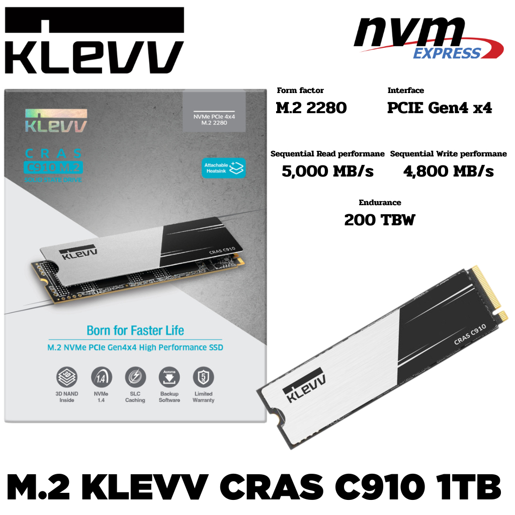 M.2 1 TB SSD (เอสเอสดี) KLEVV CRAS C910 M.2 2280 NVMe PCIe GEN4x4