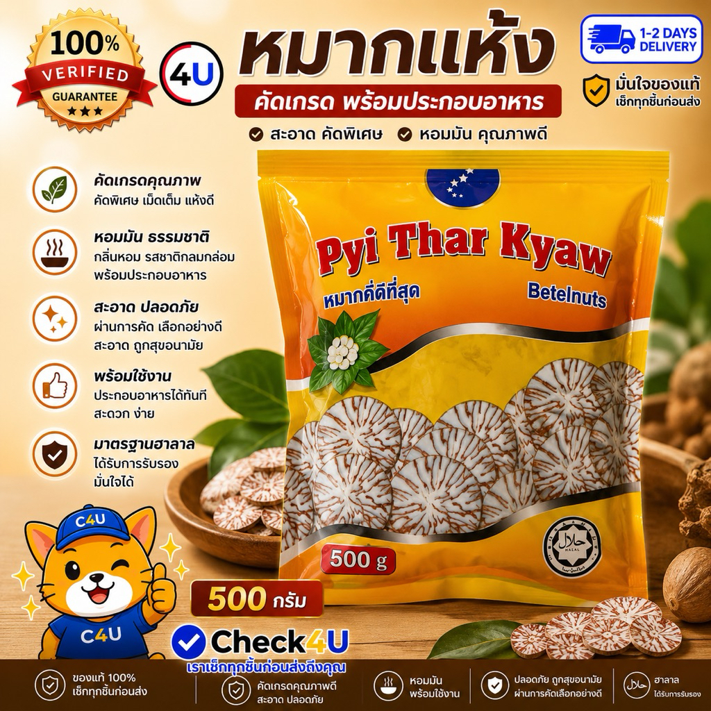 หมากแห้ง หมากคัดเกรด 500กรัม คัดคุณภาพและปริมาณอย่างดี