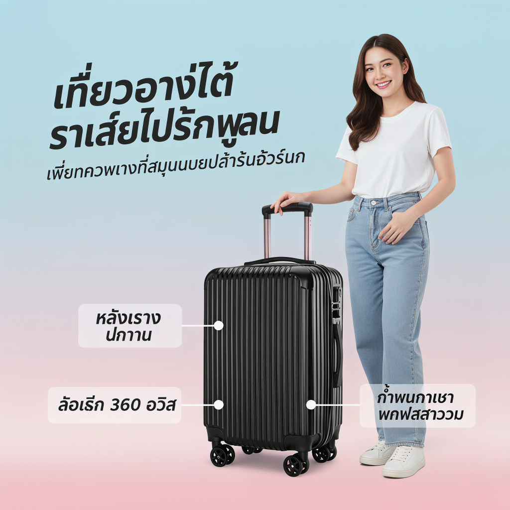 กระเป๋าเดินทาง กระเป๋า กระเป๋าเดินทาง กระเป๋าเดินทางล้อลาก ขนาด 20นิ้ว น้ำหนักเบา ไล่ระดับสีดำและสีขาว [อินเทอร์ใหม่ร้อน