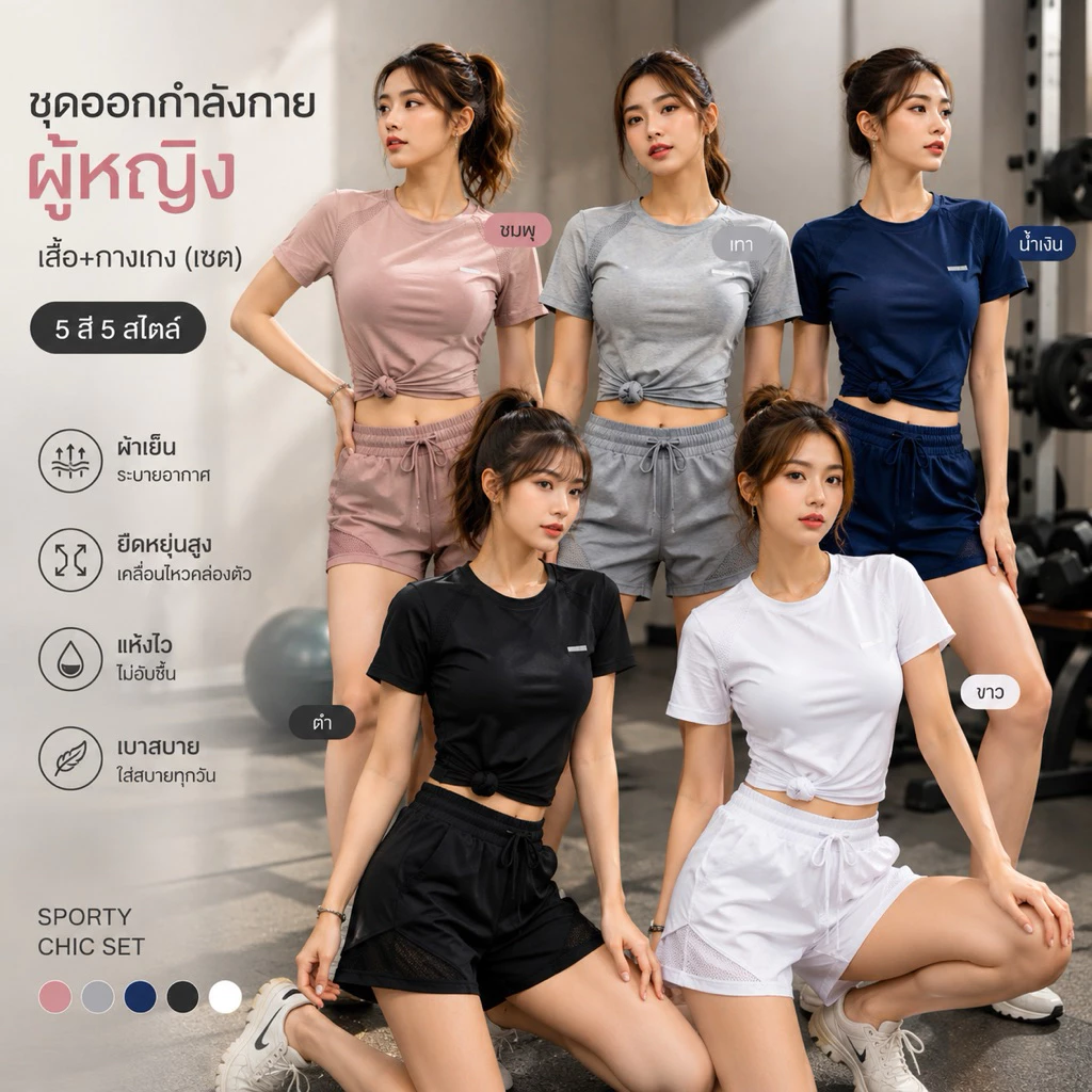 ชุดออกกำลังกายผู้หญิง เสื้อ+กางเกง(เซต) สุดคุ้ม