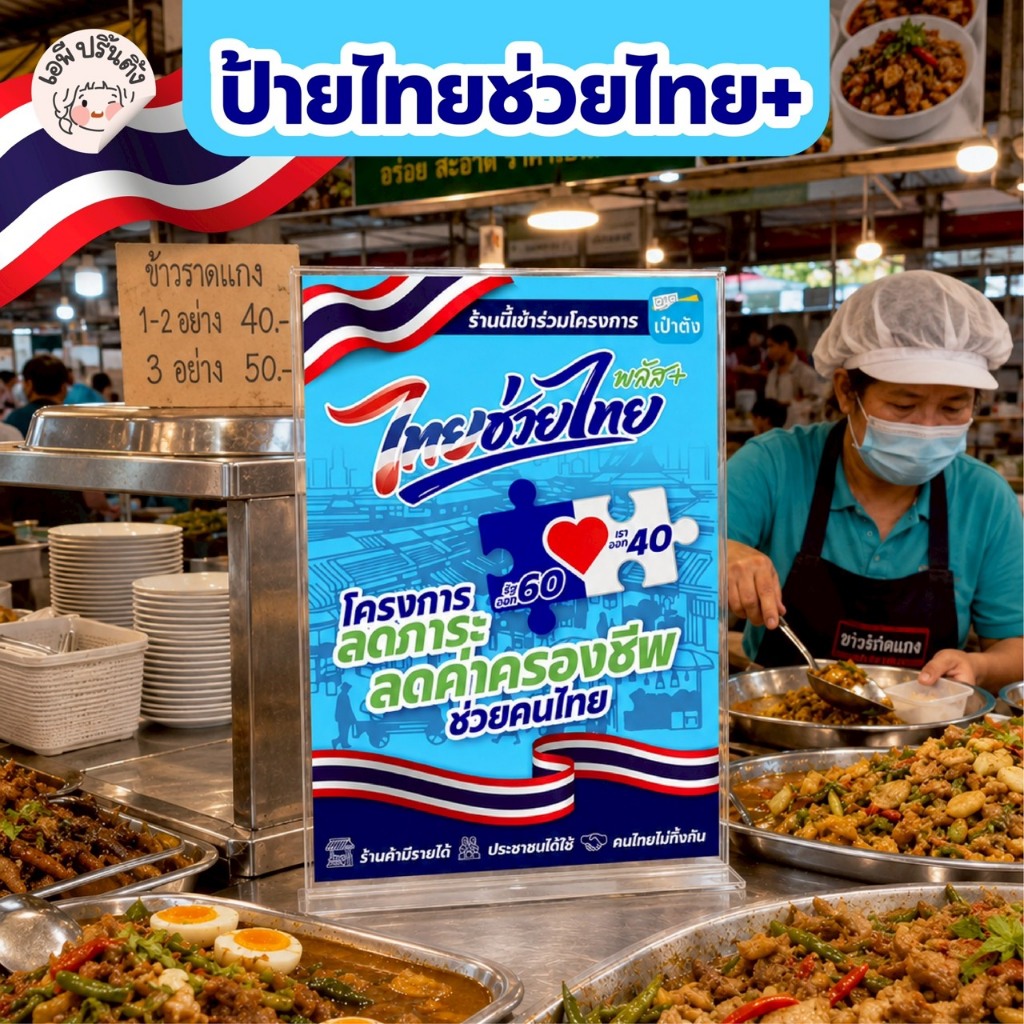 ป้ายคนละครึ่งพลัสร้านนี้เข้าร่วมโครงการ "ไทยช่วยไทยพลัส" สำหรับติดร้านค้า