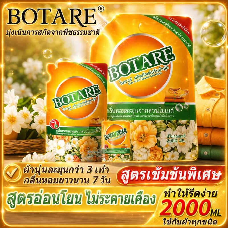 Botare นํ้ายาปรับผ้านุ่ม 2000/500/25 มล ยาปรับผ้านุ่ม อ่อนโยนต่อผิวบอบบาง ผลิตภัณฑ์ปรับผ้านุ่ม ปรับผ้านุ่มราคาถูก