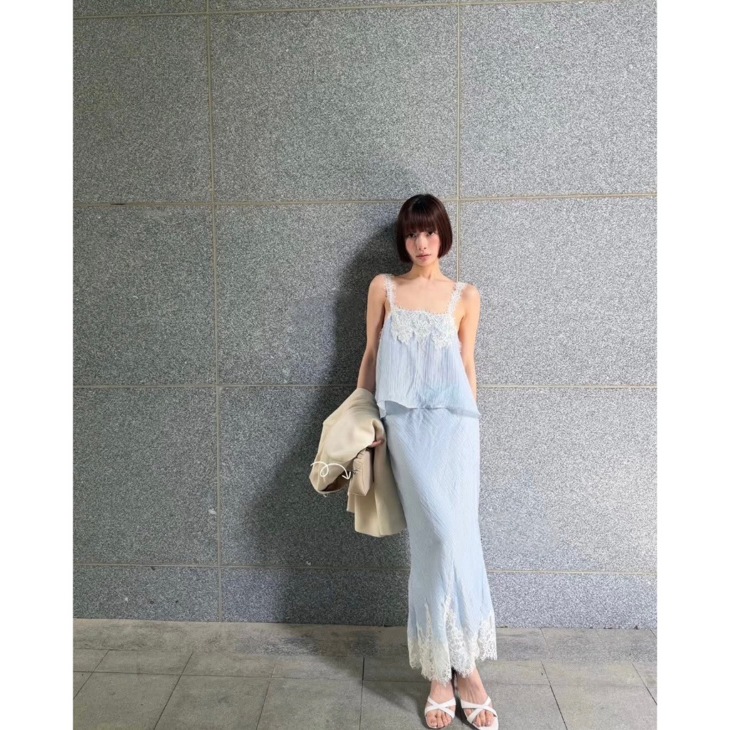 Mogwany พร้อมส่ง เสื้อ / พรี กระโปรง  Kiera Set (เสื้อ+กระโปรง) ดีเทลลูกไม้ ผ้าพริ้ว ใส่เที่ยว คาเฟ่ ทะเล สวยมาก