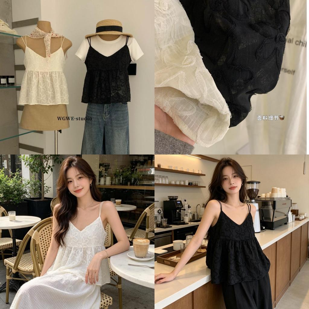 เสื้อสายเดี่ยวสายคู่ ป้ายWG.WE คอวี งานผ้าลายนูนลายดอก เนื้อผ้าดีงานสวยสับ 9256