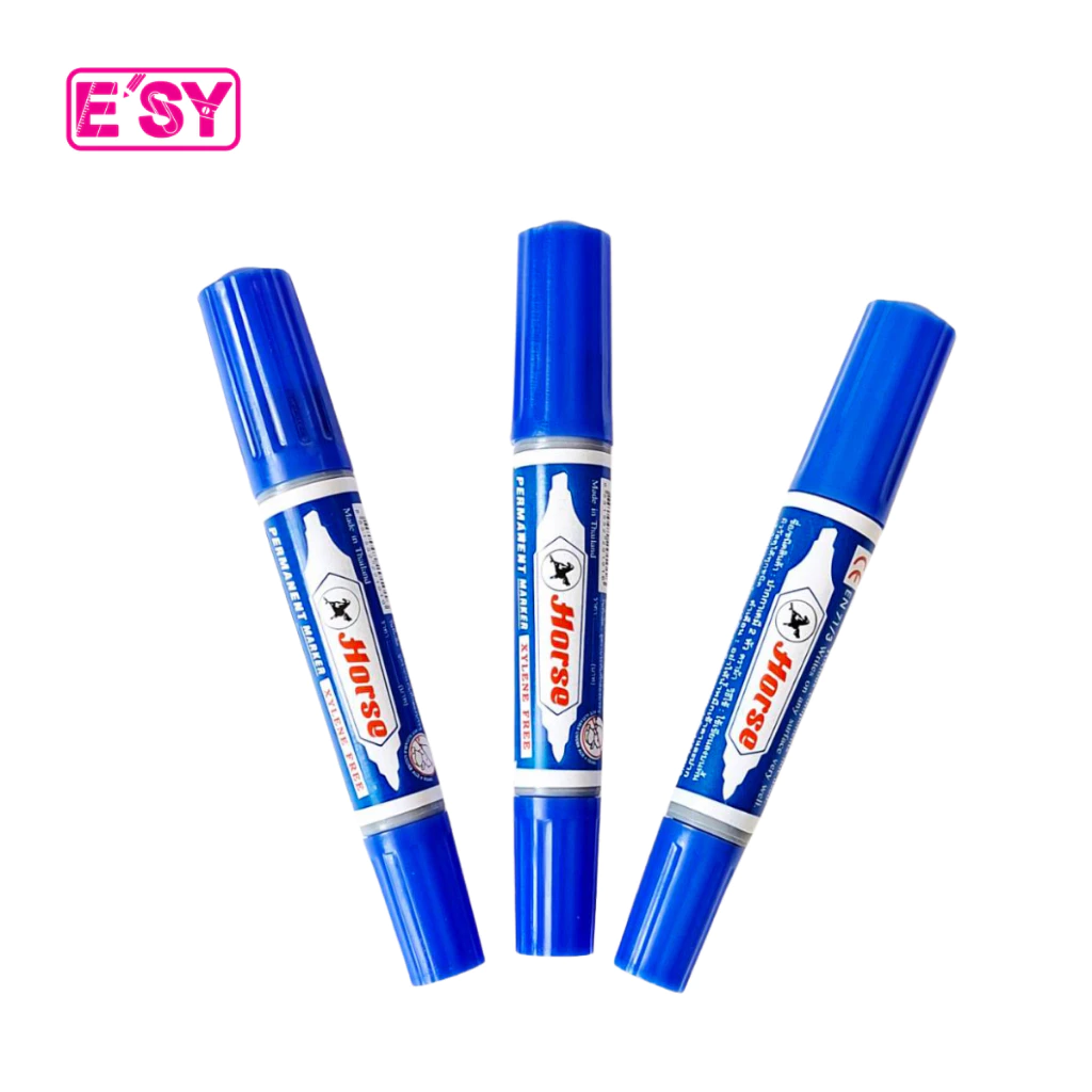 1 แถม 1 Horse ตราม้า ปากกา ปากกาเคมี ปากกาเมจิก 2 หัว สีน้ำเงิน สีดำ