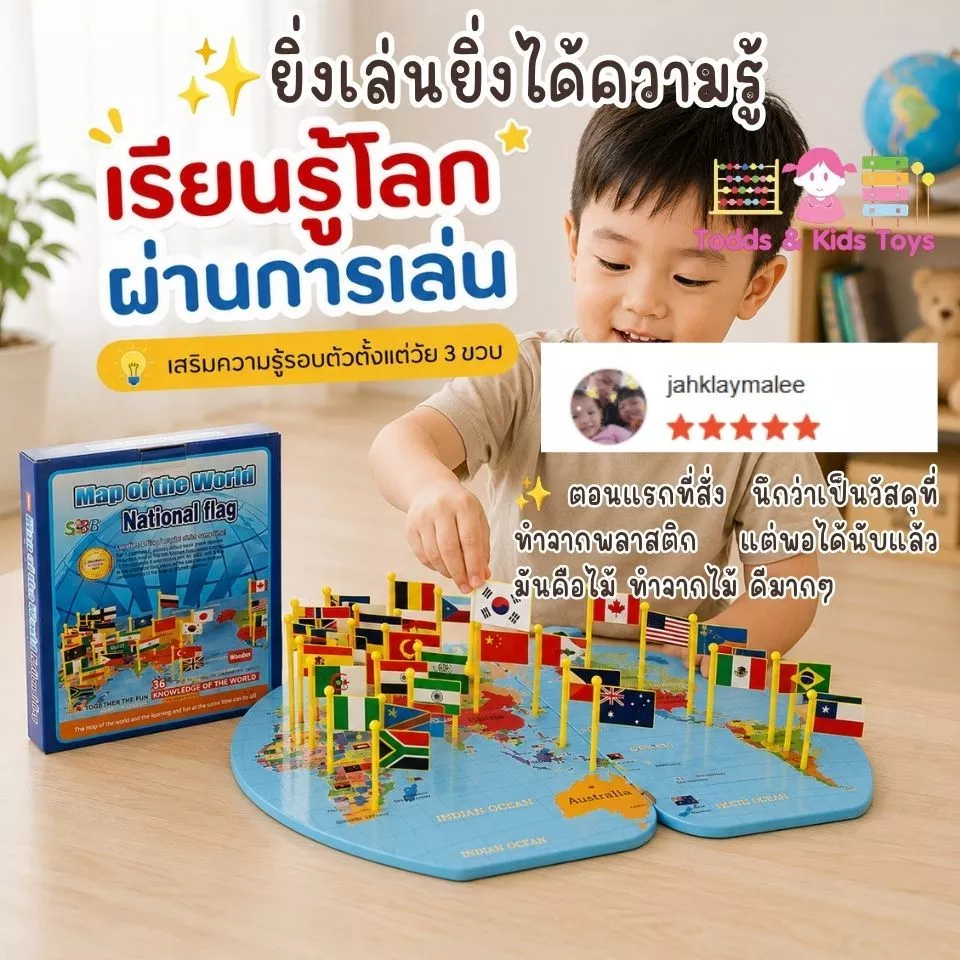 ส่งจาก ไทย แผนที่โลก ปักธงชาติ ธงชาติประเทศต่างๆ Map of The World and Nation Flag แผนที่โลกภาษา *อังกฤษล้วน