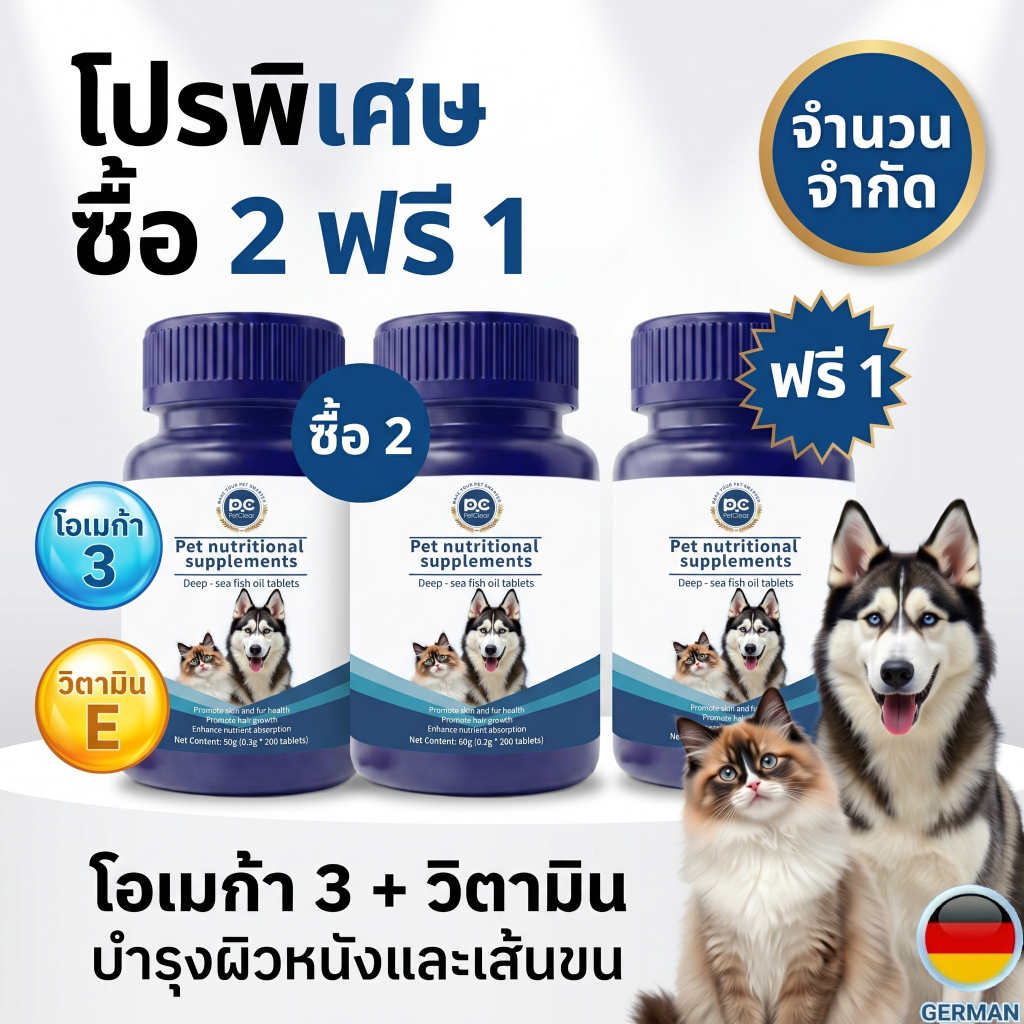 （ซื้อ 2 แถม 1 สุดคุ้ม!） PetClear โอเมก้า 3 Fish Oil Tablets ขนสวยเงางาม สำหรับสุนัขแมว 200 เม็ด