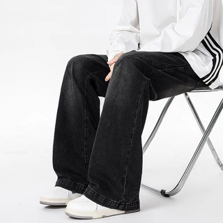 S-5XL Baggy กางเกงยีนส์ผู้ชาย เรโทร ฟอกสี ทรงตรงขากว้าง สไตล์เกาหลี