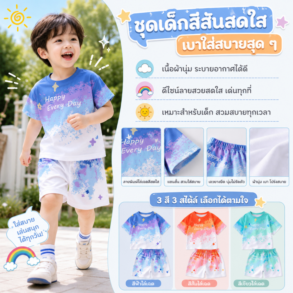 ชุดกีฬาสีไล่ระดับสำหรับเด็ก ชุดสองชิ้น✨ สะดวกสบายและระบายอากาศ แห้งเร็ว เหมาะสำหรับเด็กอายุ 2-10 ปี