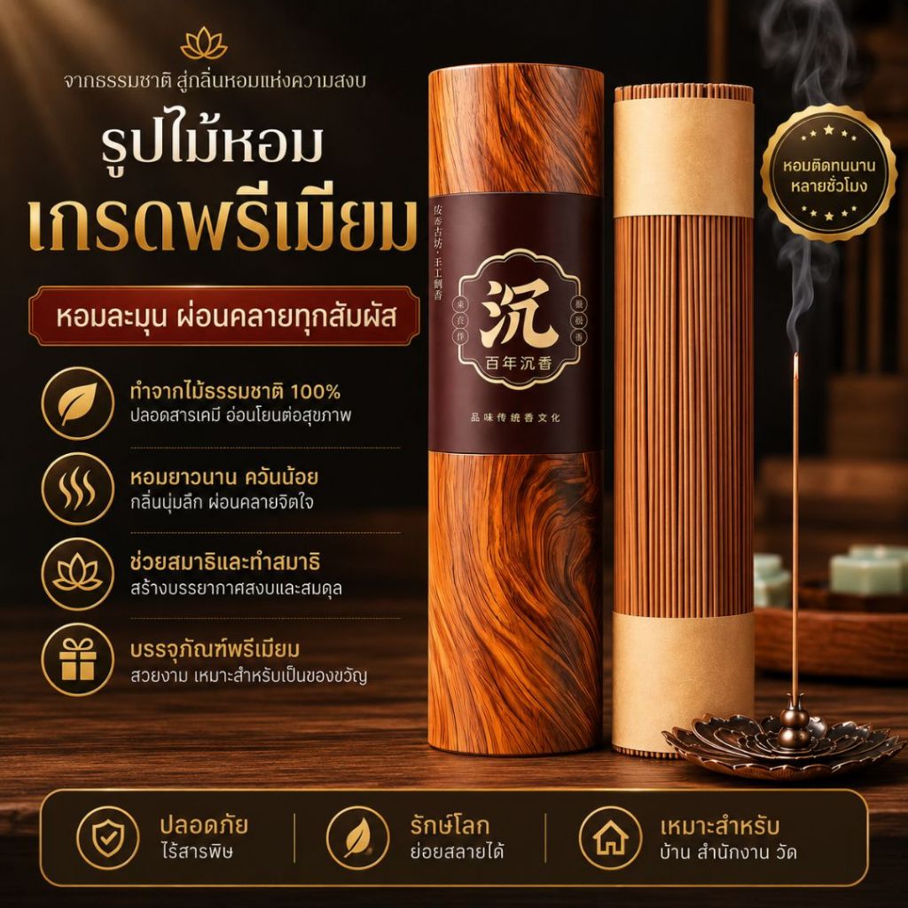 CENSE-WOOD🌻ธูปไม้กฤษณา เกรดพรีเมียม บรรจุกล่องลายไม้สุดหรู ธูปหอมพรีเมียม สำหรับจุดไหว้พระ ธูปอโรมาผ่อนคลาย 🌻