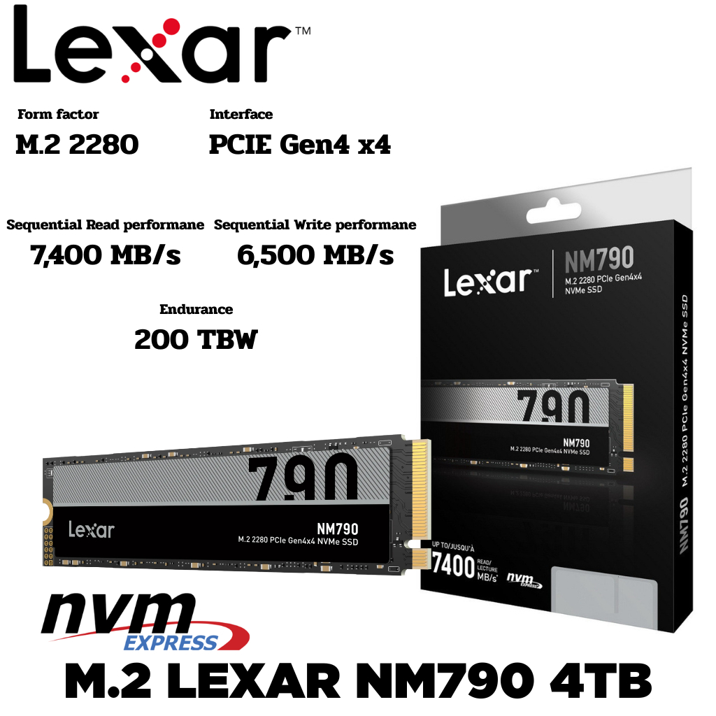M.2 4TB SSD (เอสเอสดี) Lexar NM790 2280 NVMe PCIe GEN4x4
