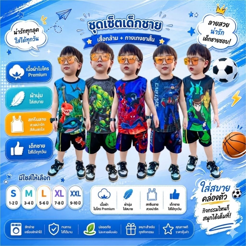 ชุดเด็ก เสื้อกล้ามกุด กางเกงขาสั้น ผ้าไมโคร ใส่สบาย รุ่นเซ็ตดำ