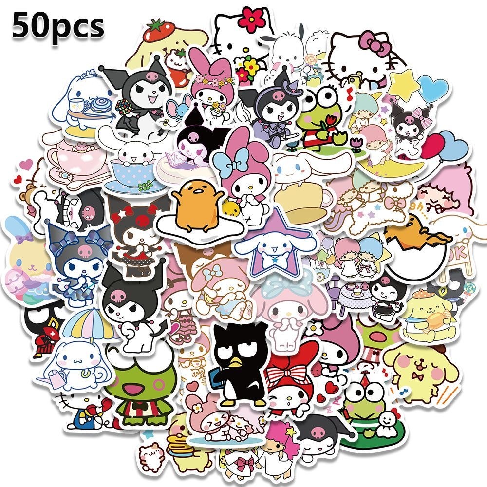 1 แพ็ก 50 ชิ้น การ์ตูน Sanrio น่ารัก แฟชั่น หมาะสำหรับไอแพดแก้วน้ำสติ๊กเกอร์อตู้เย็น สติ๊กเกอร์ลายการ์ตูน
