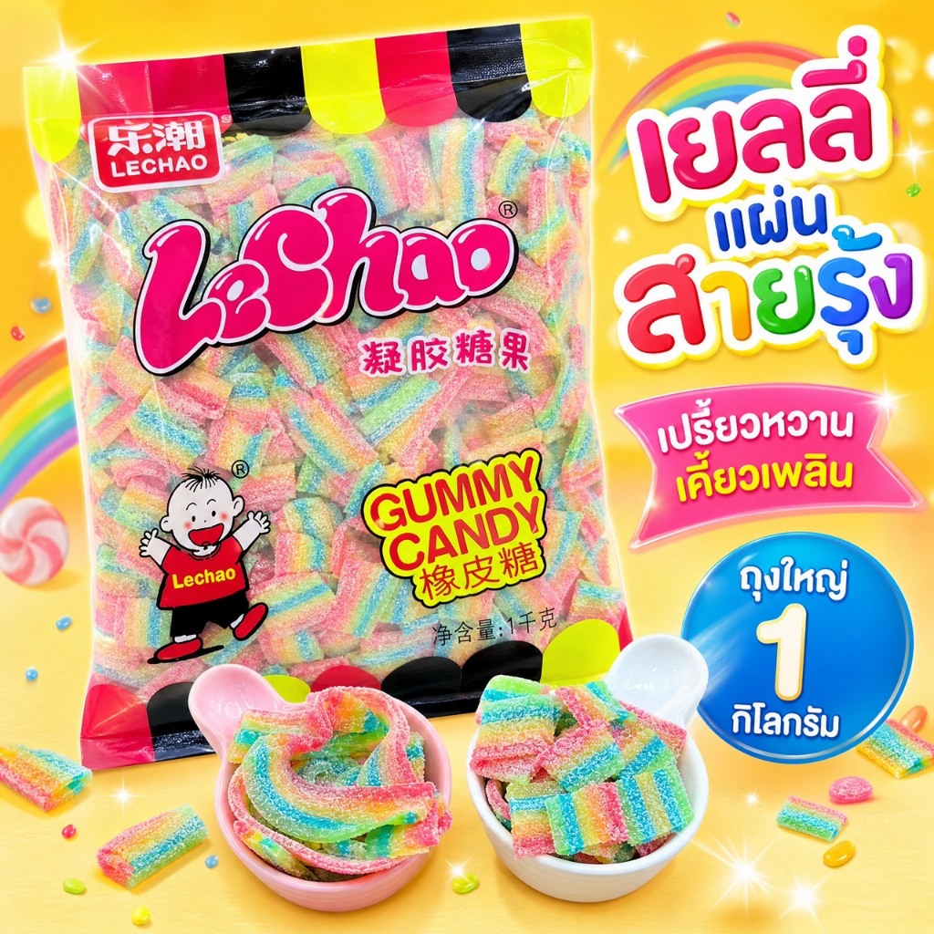 เยลลี่แผ่นผลไม้ เยลลี่แผ่นผลไม้สอดไส้  หวานฉ่ำ เปรี้ยว กินเพลินเกินห้ามใจ ขนาดจุใจ 1 กิโลกรัม
