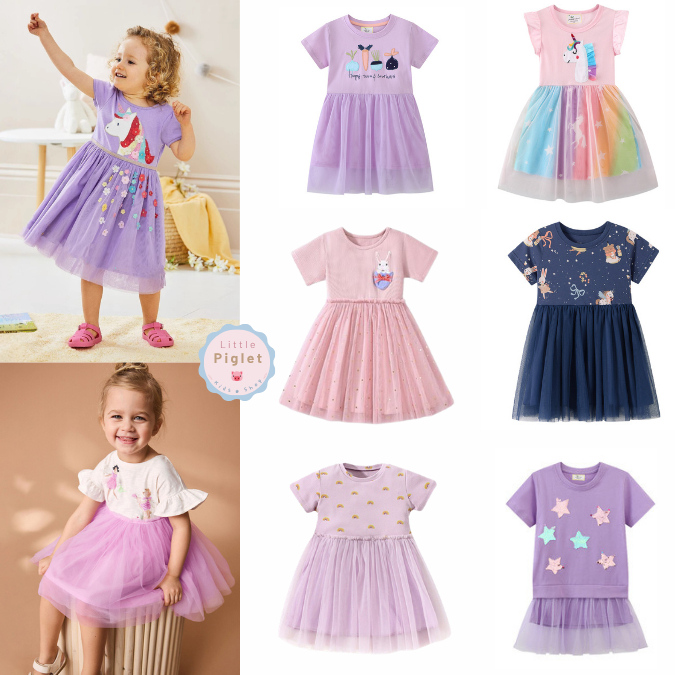 Little Piglet 🐷 พร้อมส่ง ชุดเดรส ชุดกระโปรง Dress แขนสั้น เด็กผู้หญิง ฟรุ้งฟริ้ง เจ้าหญิง น่ารัก