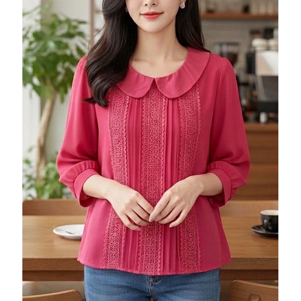 เสื้อเชิ้ตผ้าไหมชีฟอง ลายใหม่ สีแดง สีม่วง สีเขียว🥰เชิ้ตทรงสวยดูดี แขนสามส่วน ผ้านิ่ม ไม่บางไม่โป๊ใส่สบายไม่ยับ#พร้อมส่ง