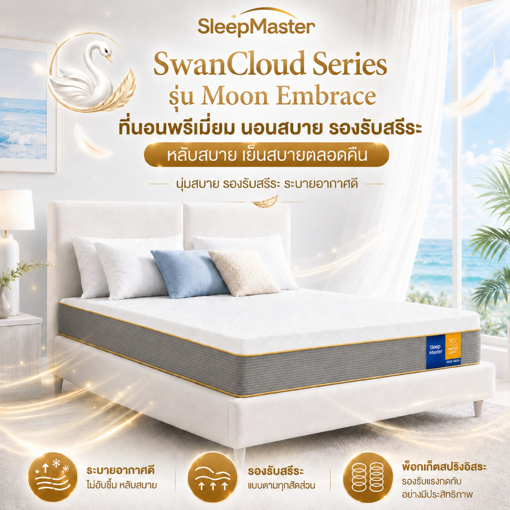 Sleep Master ที่นอนยางพารา 100% ที่นอนเมมโมรีโฟม หนา 8 นิ้ว ชั้นน้ำยางธรรมชาติ ผสมคูลลิ่งเจลกระจายแรงกดทับ