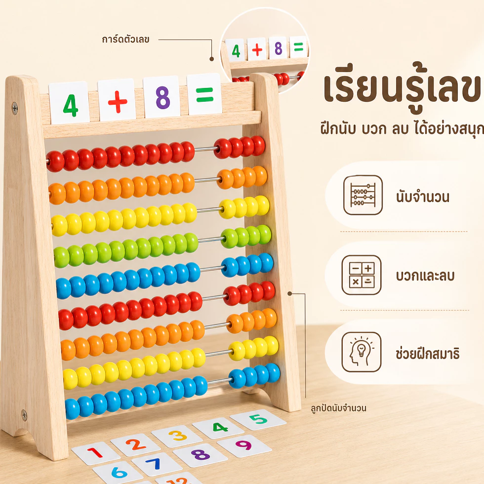 BM ลูกคิดไม้เรียนรู้เลข เด็กหัดบวกลบ เสริมคณิตศาสตร์ GIFT ใช้ในโรงเรียนอนุบาลและประถม ฝึกคิดเลขในใจ