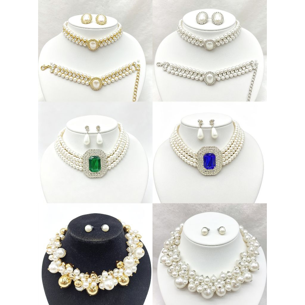 สินค้าพร้อมส่งจากไทยชุดสร้อยมุกต่างหูเจาะ