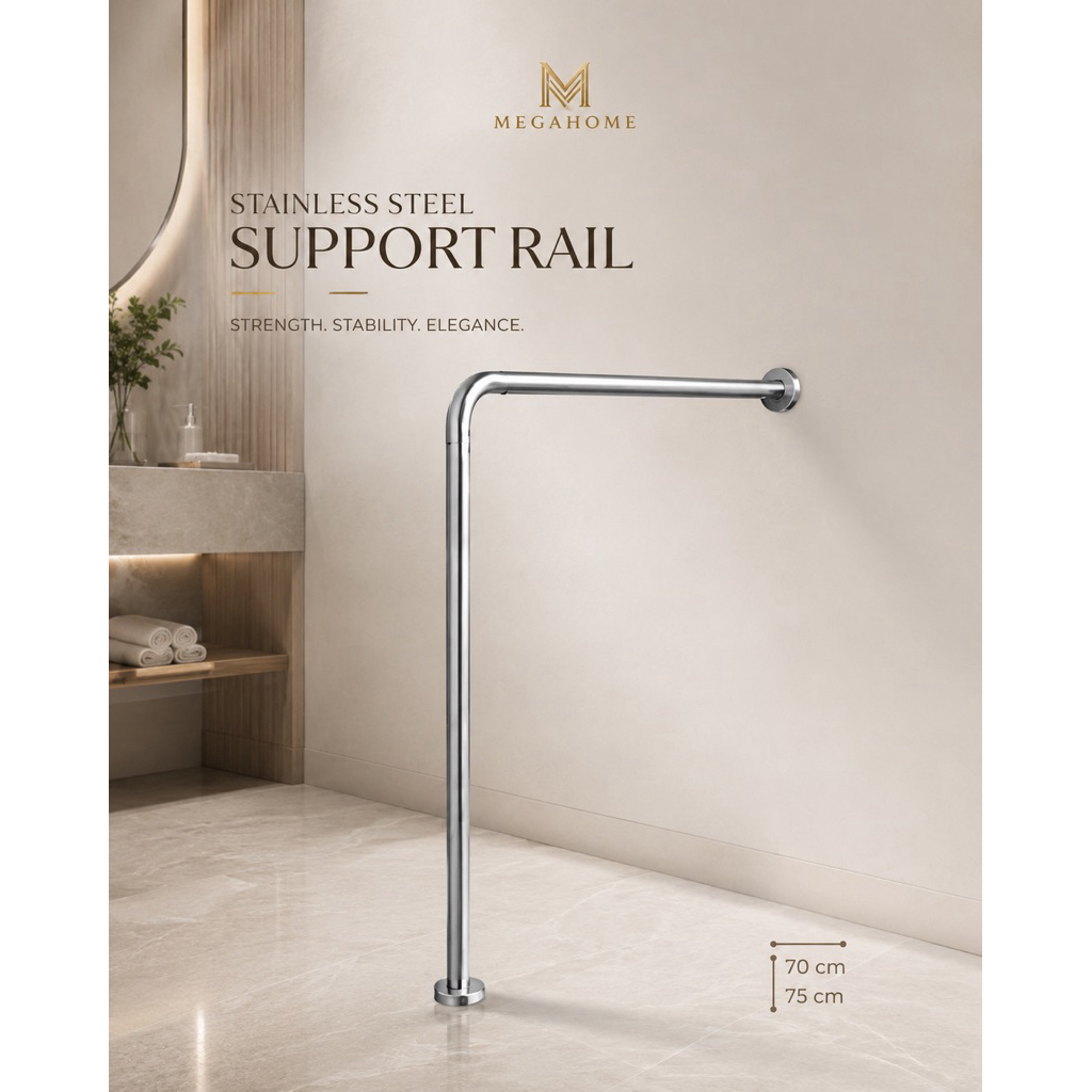 Megahome ราวทรงตัวสเตนเลสกันลื่นพยุงตัวL กันตกล้มจับในห้องน้ำ
