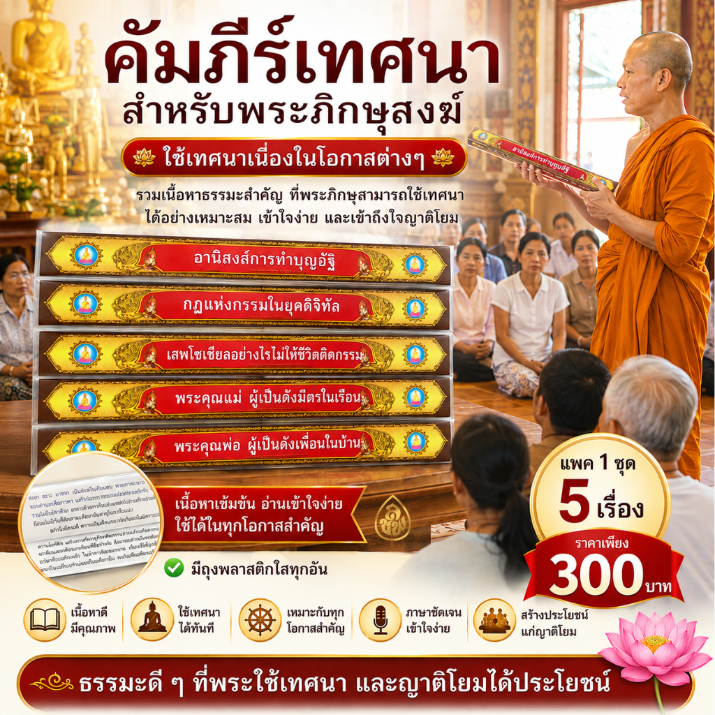 หนังสือเทศนา ( พิมพ์ 4 สี ชุด A มี 5 เรื่อง ) คัมภีร์เทศน์สำหรับพระภิกษุสงฆ์ ชุด 5 เรื่อง หนังสือธรรมะ #เลี่ยงเชียง