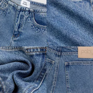 Paloy - PL6351 Darling Denim Shorts กางเกงยีนส์ขาสั้นเอวต่ำ ปั๊มนูนหัวใจ (Known By Heart)