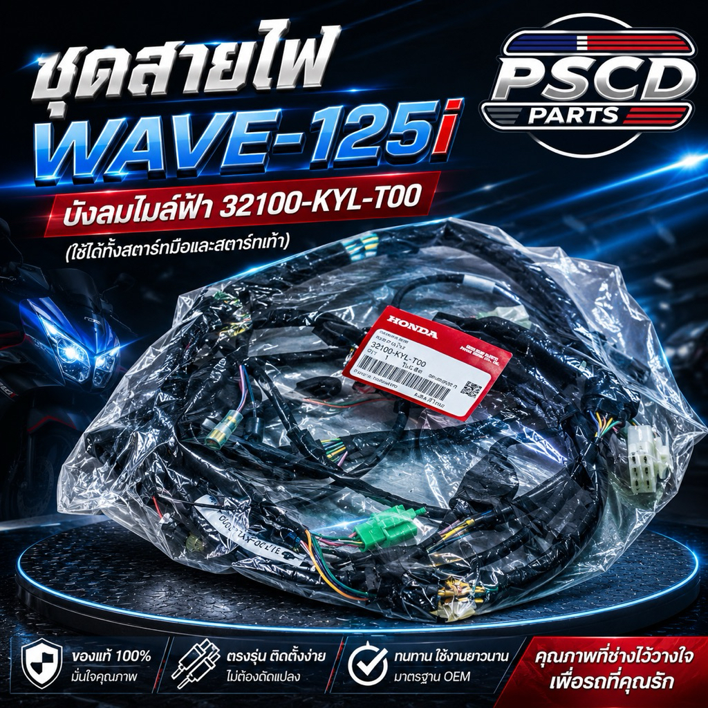 ชุดสายไฟ WAVE-125iบังลมไมล์ฟ้างานแท้ศูนย์ (ใช้ได้ทั้งสตาร์ทมือและเท้า) 32100-KYL-T00