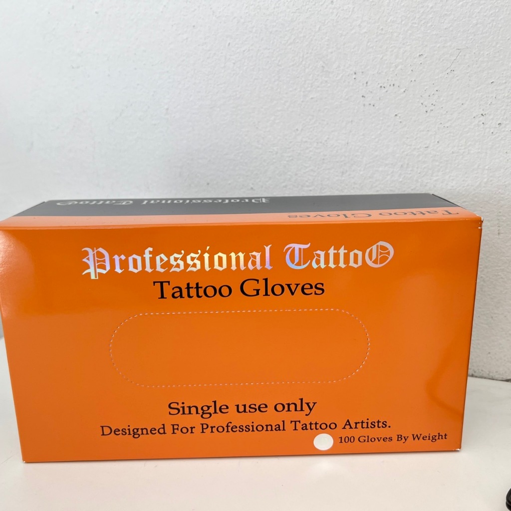 ถุงมือสีดำช่างสักถุงมือยางไนไตรสีดำ ไม่มีแป้ง Size S , M ,L มี 100ชิ้น ถุงมือProfessional Tattoo กล่องส้ม แบบหนา