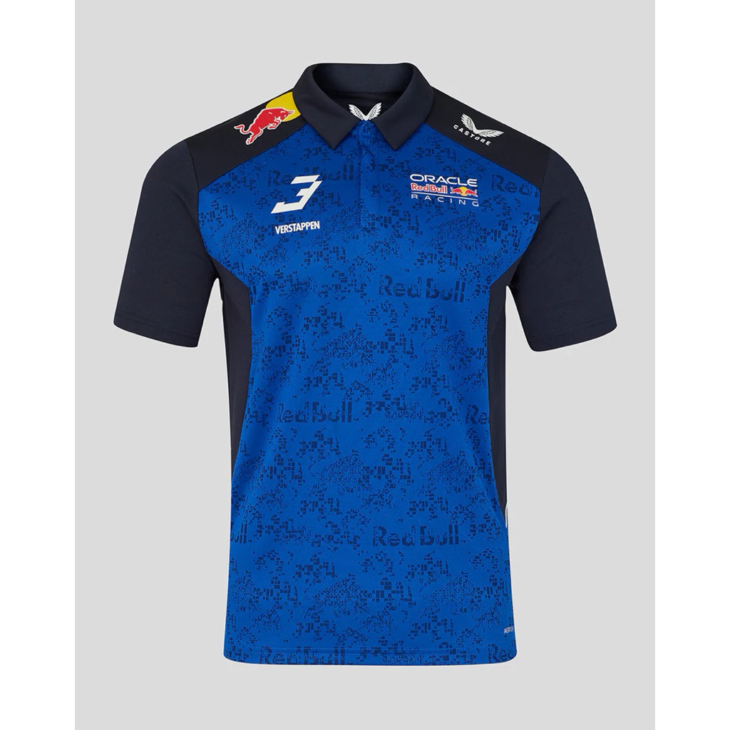 Oracle Red Bull Racing Mens Polo Shirt Driver Max Verstappen - Night Sky / Surf The Web