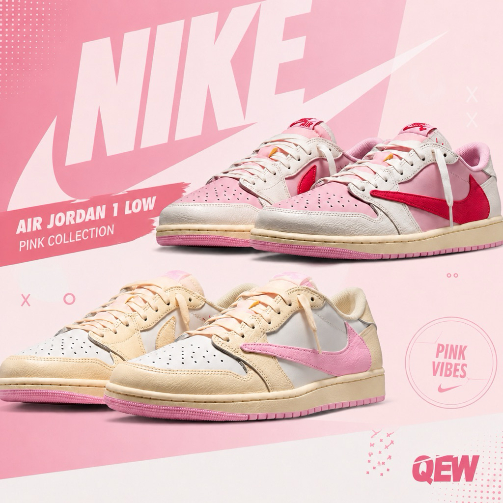 (💯มือ1ของแท้พร้อมส่ง)(🚛กทม.ส่งด่วน) AIR JORDAN X TRAVIS SCOTT AJ1 LOW OG "PINK"