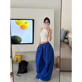 [Summer quick drying fabric, casual pants]สตรีทแดนซ์ลมเทรนด์ผู้หญิงดูผอมสบายเอวสูงกางเกงขายาว