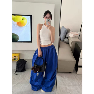 [Summer quick drying fabric, casual pants]สตรีทแดนซ์ลมเทรนด์ผู้หญิงดูผอมสบายเอวสูงกางเกงขายาว