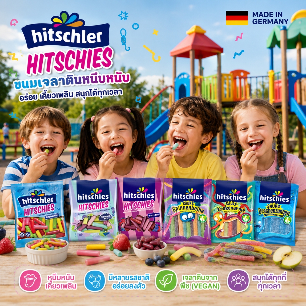 ถูกที่สุด ของแท้ Exp:03/2028 Hitschler Gummi ขนมชื่อดัง ลูกอมเคี้ยวหนึบ ของแท้ Hitschies นำเข้าจากเยอรมัน มีฮาลาล