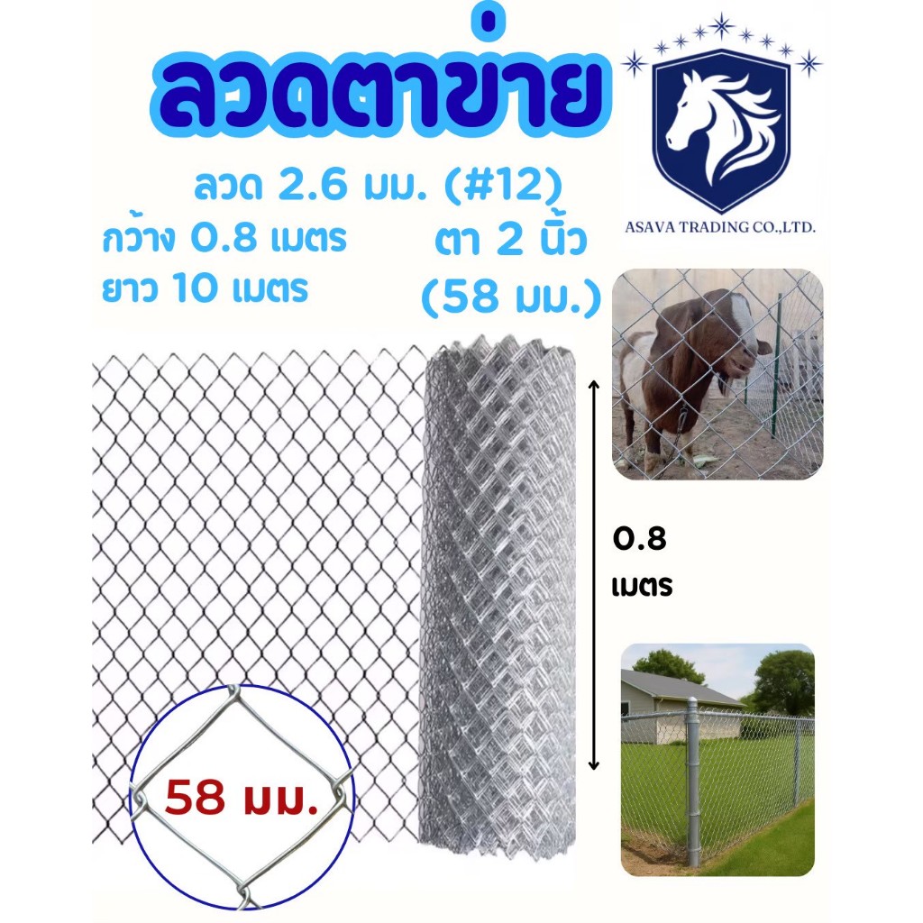 AST ตาข่ายถักลวดเหล็ก (อย่างดี) ตาช่อง 2" (สูง) 0.8 เมตร x (ยาว) 10 เมตร สำหรับงานกั้นรั้ว