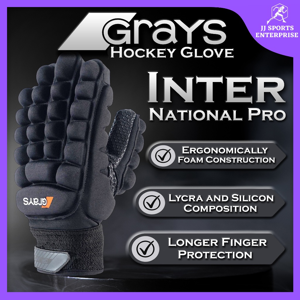 Grays Hockey Glove International Pro Glove ถุงมือ Hoki Full Finger ถุงมือสีดํา Greys Hockey Internat
