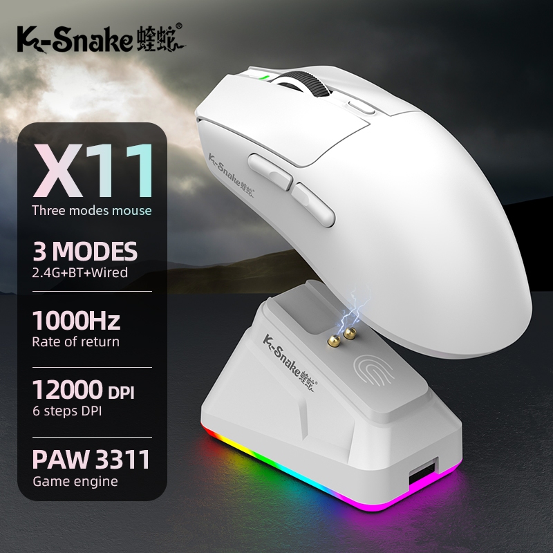 K-Snake X11 Wireless Mouse Games เมาส์ไร้สาย RGB Bluetooth/2.4G 6 โหมด/DPI Iการชาร์จด้วยฐานแม่เหล็ก For PC แล็ปท็อป